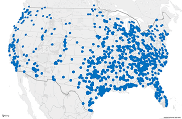 Map of Former Willis Law Firm Clients over last 37 years
